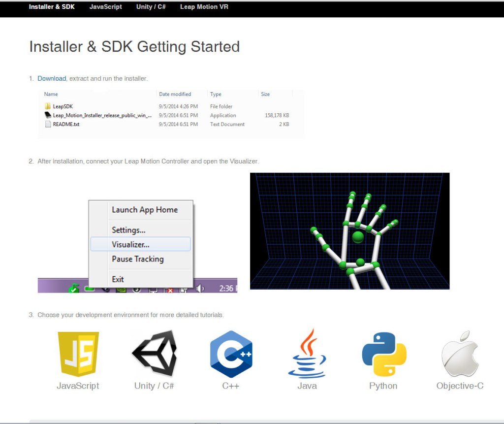 The Leap Motion getting started zone